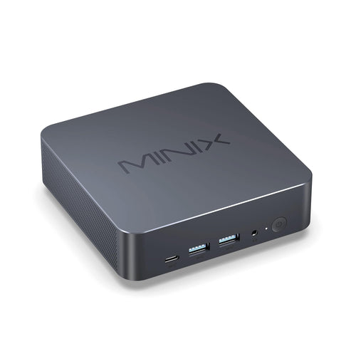 MINIX NGC N512 Mini PC – Win 11 Pro, i5-12600H, 16GB/512GB. Kompakter, rechteckiger, schwarzer Rechner für Office & Multimedia.