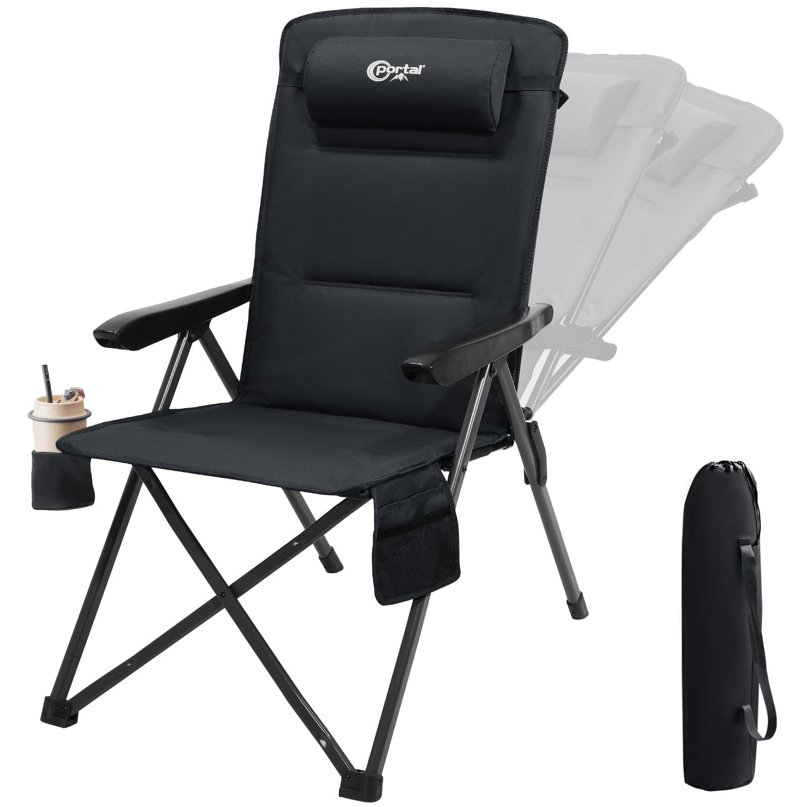 PORTAL Campingstuhl Faltbar – Rücken verstellbar, 160kg Alu. Robuster Klappstuhl mit verstellbarer Lehne für Outdoor-Komfort.