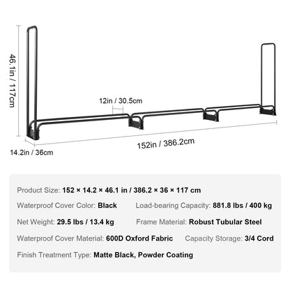 VEVOR Kaminholzregal Metall mit Abdeckung 386x36x117 cm