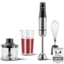 KLAMER Stabmixer Set 4-in-1 Pürierstab - 1000W Edelstahl. Silberner Pürierstab aus Edelstahl püriert Speisen direkt im Topf.