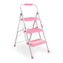 BONTEC Trittleiter 3 Stufen klappbar, Stahl-Tritt bis 150 kg, Rosa – breite Anti-Rutsch-Pedalen, Schwamm-Lenker