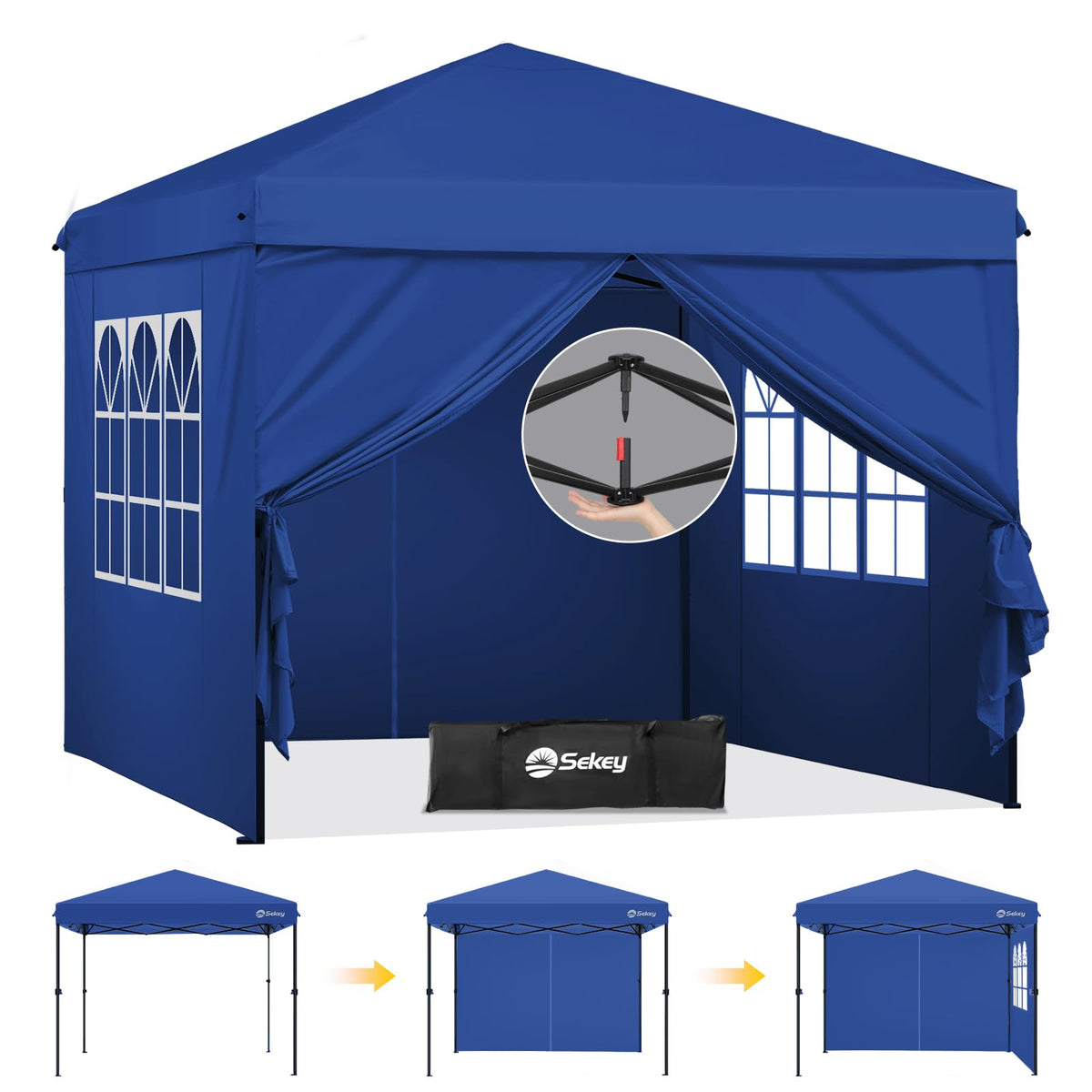 Sekey Premium Pop Up Faltpavillon 3x3 m – Wasserdicht Navy. Marineblauer Faltpavillon für temporären, wasserdichten Außenschutz.