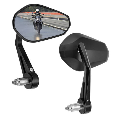 KEMIMOTO Lenkerendenspiegel Motorrad E-geprüft - 22mm Paar. Schwarze, runde Spiegel für 22mm Lenkerende, bieten erweiterte Sicht.