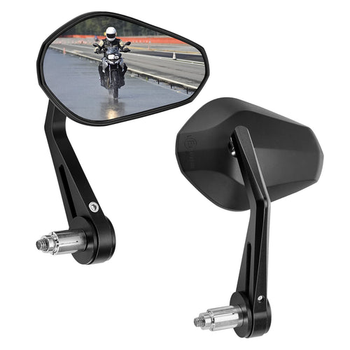 KEMIMOTO Lenkerendenspiegel Motorrad E-geprüft - 22mm Paar. Schwarze, runde Spiegel für 22mm Lenkerende, bieten erweiterte Sicht.