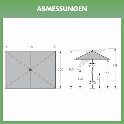 Doppler Jack Sonnenschirm 300 x 200 cm hellgrau, knickbar mit Kurbel