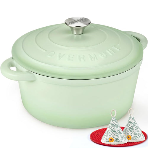 Overmont Bräter Emaille Gusseisen Schmortopf 26 cm mit Deckel, emaillierter Gusseisentopf zum Schmoren und Braten