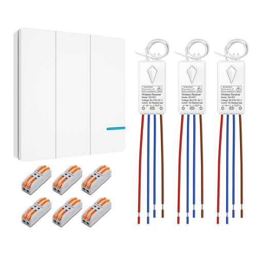 Thinkbee Funk Lichtschalter Set 230V, 3-fach mit 3 Empfängern, IP66 – Funktaster und Empfänger für Lampen