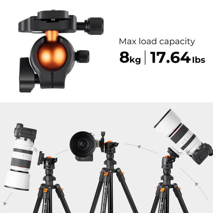 K&F Concept O234A1 Kamerastativ, Aluminium-Reisestativ 163 cm