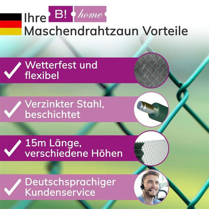 B!HOME Maschendrahtzaun mit Viereckgeflecht grün 100 cm x 15 m