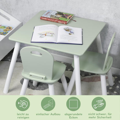Kesper Kindertisch mit 2 Stühlen, FSC-Faserplatte, weiss/salbeigrün