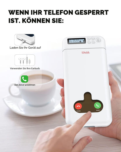iDiskk Handy-Sperrbox mit Timer, Handy-Safe für iPhone, Weiss