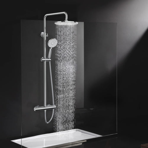 Rainsworth Duschsystem Thermostat 25cm Regendusche Chrom. Runde Kopfbrause, regelt Duschtemperatur konstant.