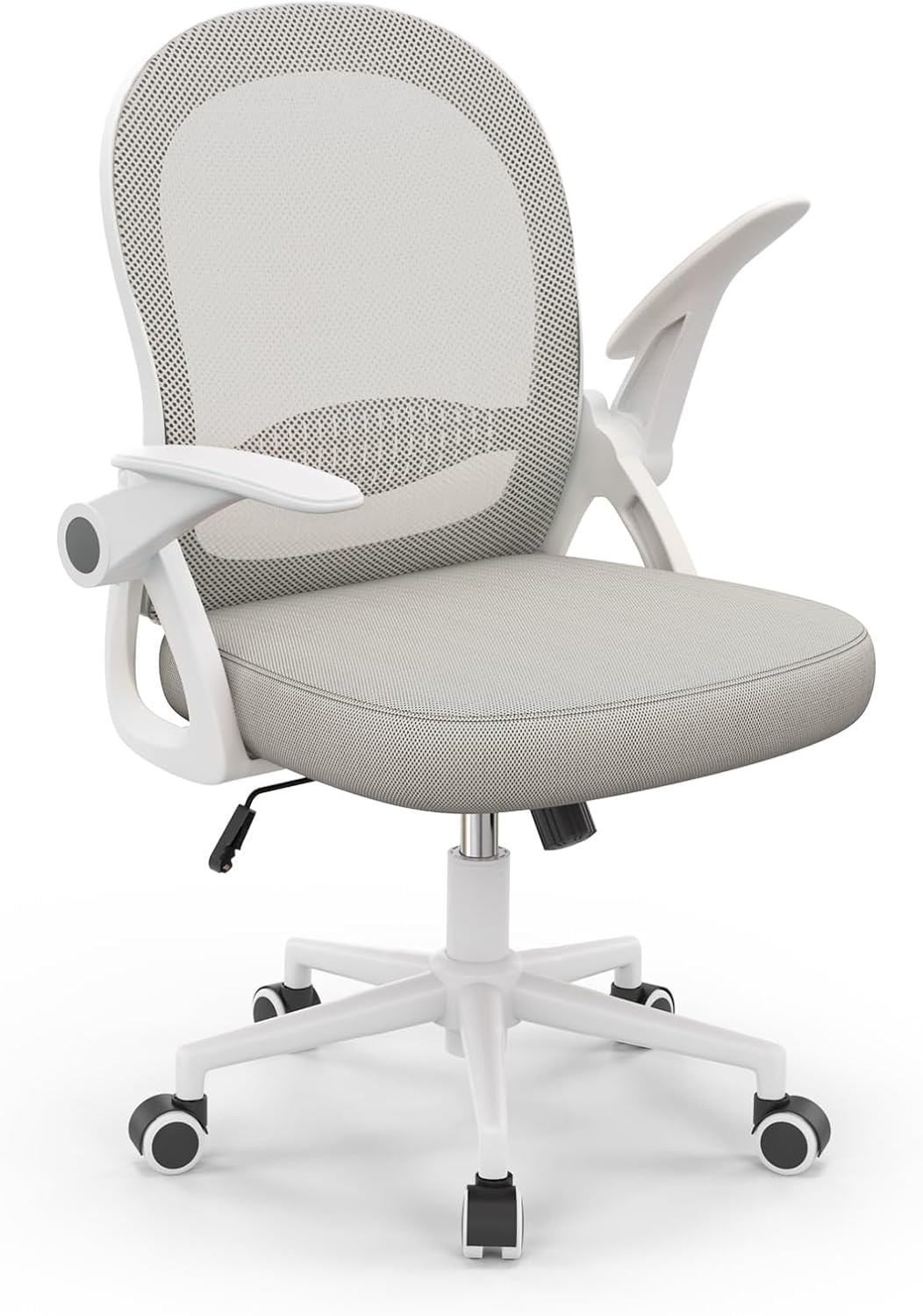 naspaluro Ergonomischer Bürostuhl, Grau, mit Netzrückenlehne und klappbaren Armlehnen, für gesundes Sitzen am Arbeitsplatz.