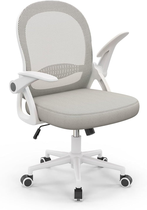 naspaluro Ergonomischer Bürostuhl, Grau, mit Netzrückenlehne und klappbaren Armlehnen, für gesundes Sitzen am Arbeitsplatz.
