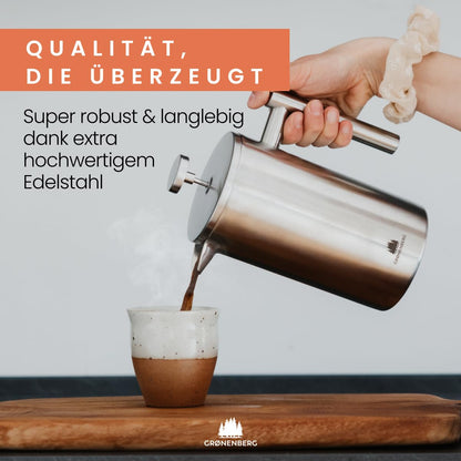 Groenenberg French Press FP-PL, Edelstahl Kaffeebereiter doppelwandig