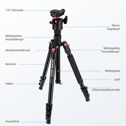 NEEWER Basics TP14B Reisestativ mit Kugelkopf, 182 cm, bis 6 kg