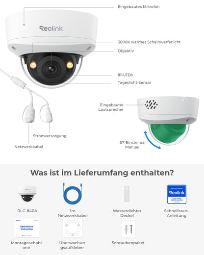 Reolink RLC-840A 4K PoE Kamera – IK10 Schutz, Farbnachtsicht