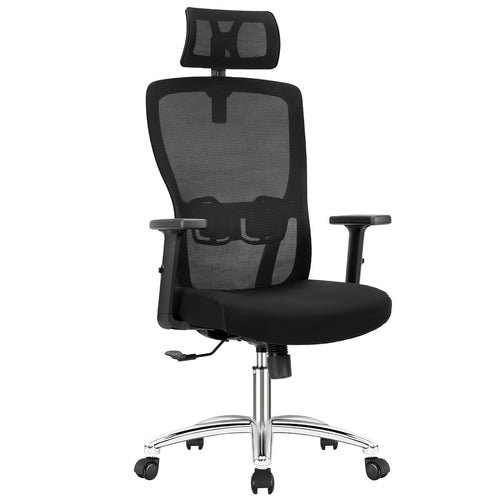 Durrafy Ergonomischer Bürostuhl Drehstuhl mit Kopfstütze - Schwarz. Ergonomischer, schwarzer Drehstuhl mit Kopfstütze für komfortables Bürositzen.