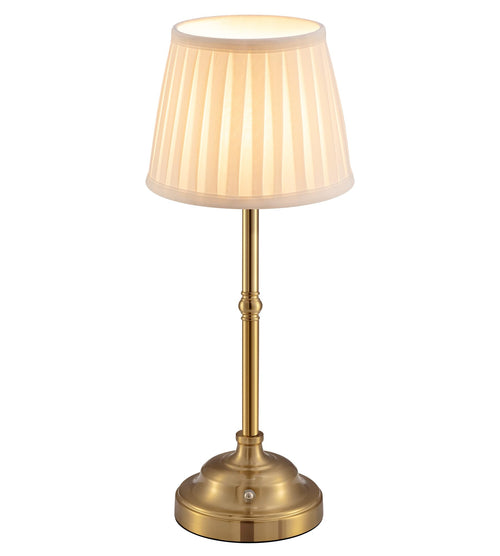 VISDANFO LED Tischlampe kabellos dimmbar, Akku Nachttischlampe gold mit beigem Stoffschirm