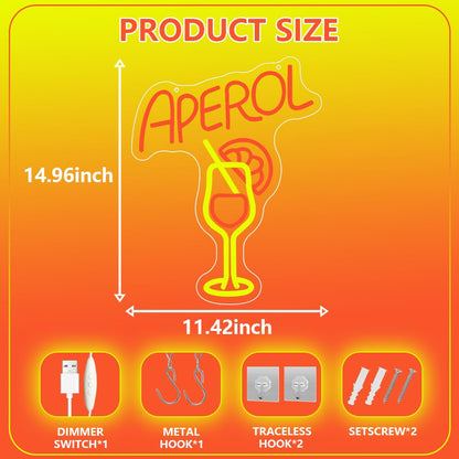 PILOYINDE Aperol Spritz LED Neonschild – Cocktail Bar Wanddeko