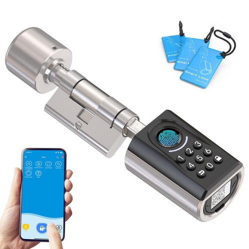 WELOCK ToucA51 Elektronisches Türschloss – Fingerabdruck Smart Lock. Zylindrisch, silber. Für schlüssellose Zugangskontrolle per Fingerabdruck an Türen.