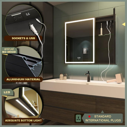 GANPE LED Badezimmer Spiegelschrank – Defog, 75x70cm, 2 Türen