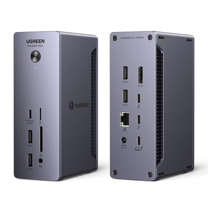 UGREEN Revodok Max 213 Thunderbolt 4 Dock 13-in-1. Rechteckig, dunkelgrau. Erweitert Konnektivität auf 13 Ports für Peripheriegeräte.