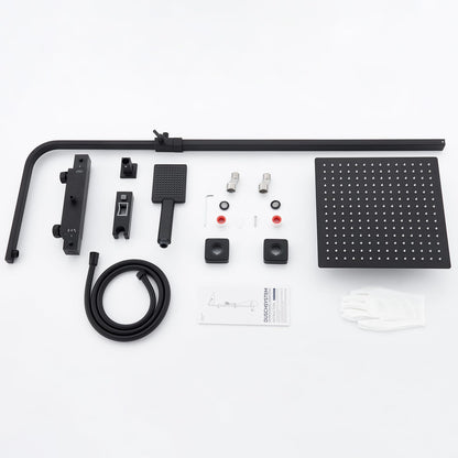 Auralum Duschsystem mit Thermostat, Regendusche 30 x 30 cm, schwarz