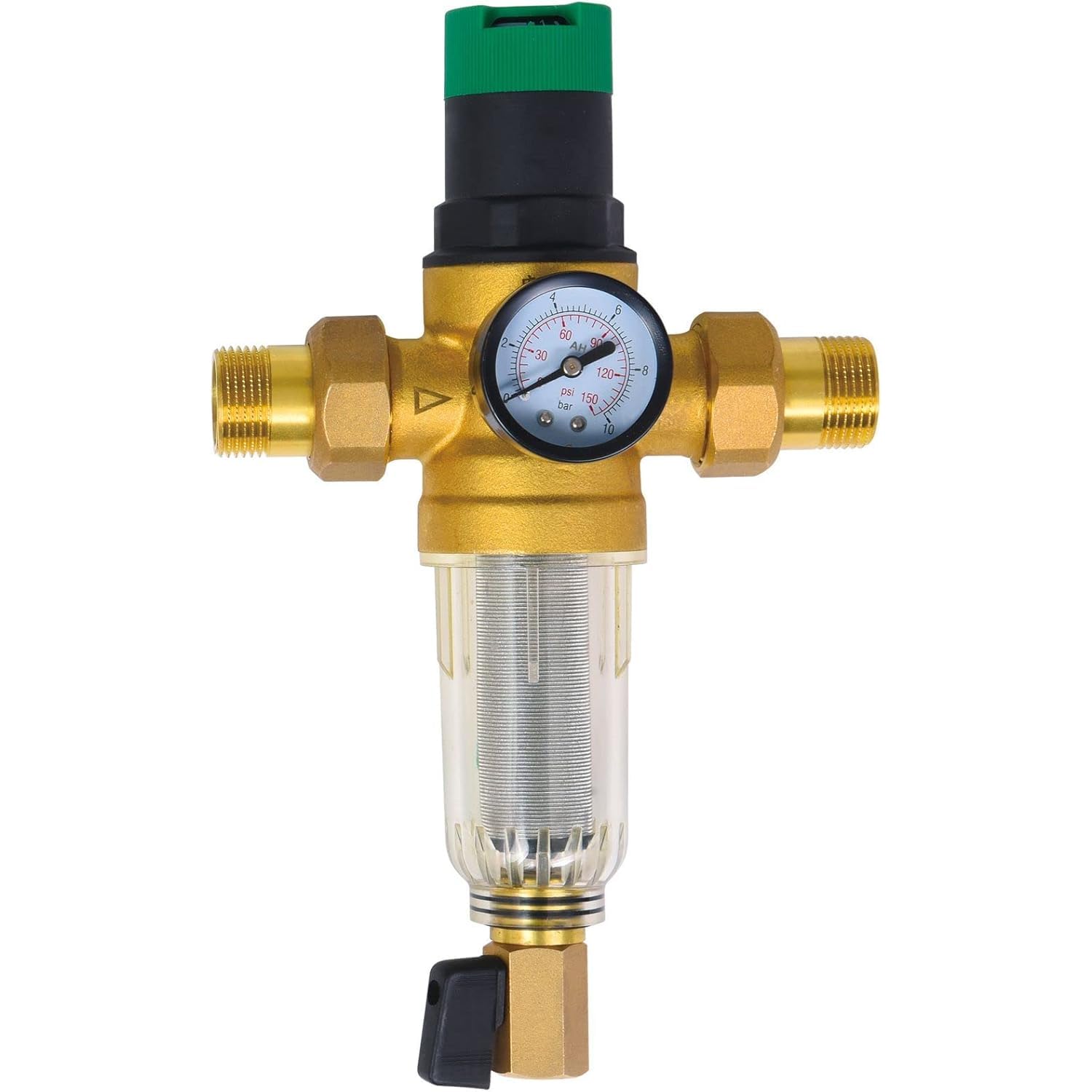 AQUA HEATING Wasserdruckminderer 1 Zoll mit Manometer & selbstreinigendem Siebfilter. Metallisch, reduziert Eingangsdruck in Wasserinstallationen.