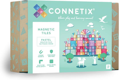 CONNETIX Pastell Kreativpaket Magnetische Fliesen - 120 Stück. Pastellfarbene, transparente Magnetfliesen für kreative 2D- & 3D-Bauten.