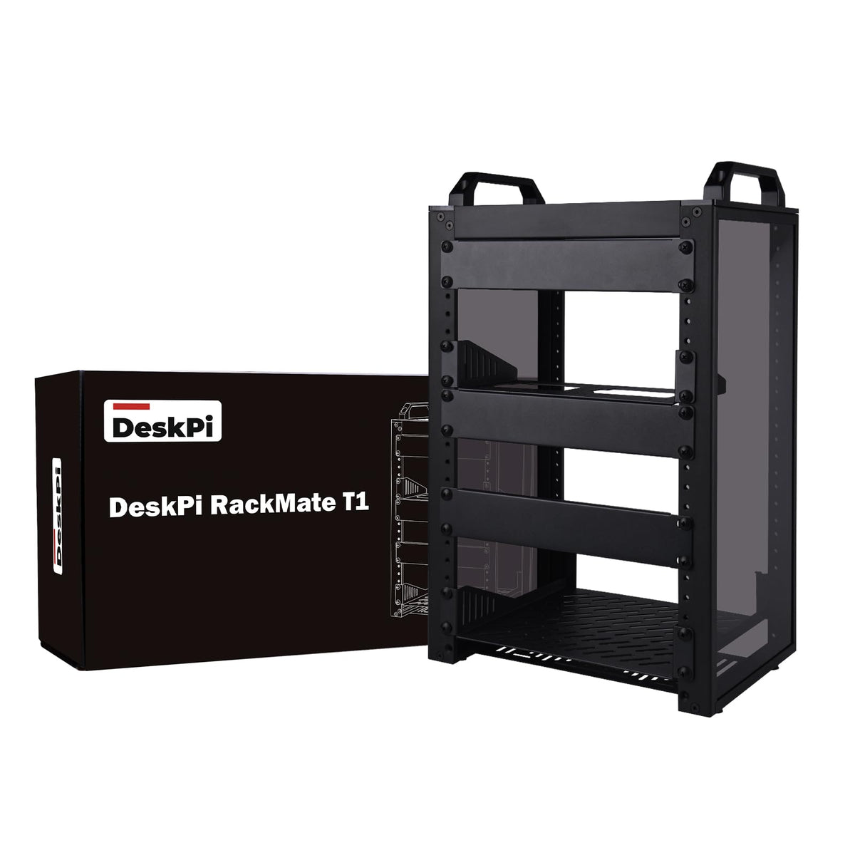 GeeekPi DeskPi RackMate T1 Netzwerkschrank 8U Schwarz. Rechteckiger, schwarzer 8U-Netzwerkschrank zur Organisation und zum Schutz von Server- und Netzwerkkomponenten.