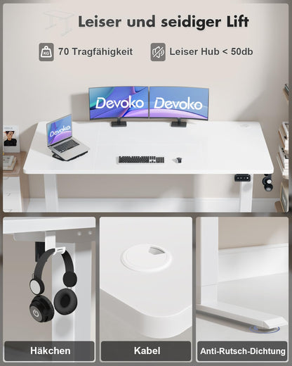 Devoko Elektrischer Steh-Sitz Bürotisch 120x60 cm – Weiss