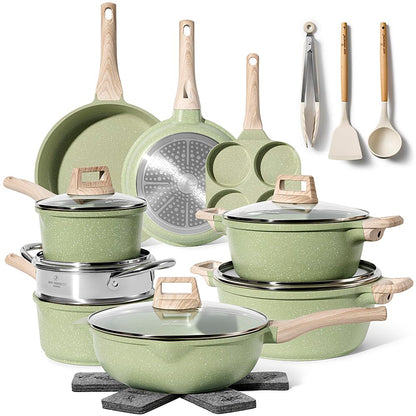 JUST PERFECTO Induktion Töpfe & Pfannen Set PTFE-/PFOA-frei – 21-tlg. Grün. Grünes Kochgeschirr für Induktionsherde zum Kochen und Braten.