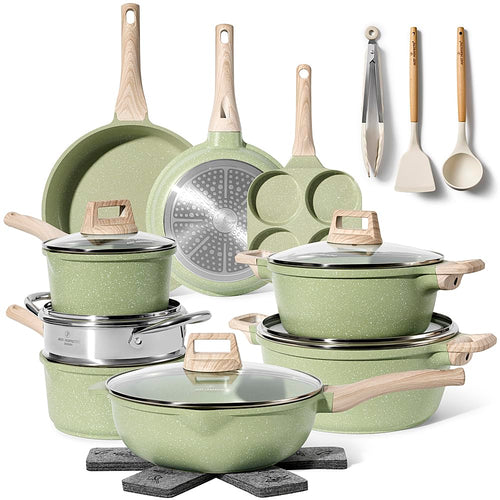 JUST PERFECTO Induktion Töpfe & Pfannen Set PTFE-/PFOA-frei – 21-tlg. Grün. Grünes Kochgeschirr für Induktionsherde zum Kochen und Braten.