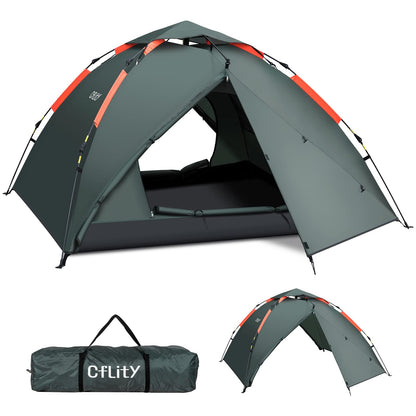 Cflity Campingzelt 3 Personen Pop-Up Wurfzelt wasserdicht, Kuppelzelt mit zwei Apsiden
