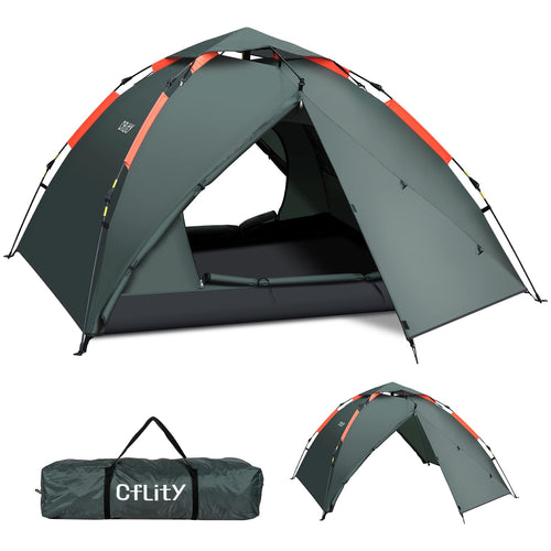 Cflity Campingzelt 3 Personen Pop-Up Wurfzelt wasserdicht, Kuppelzelt mit zwei Apsiden