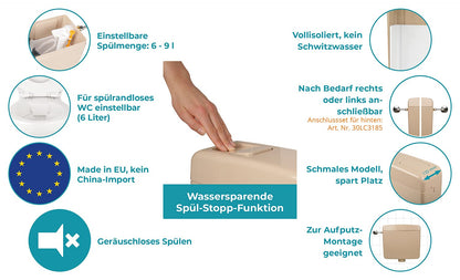 Calmwaters Aufputz-Spülkasten Beige, 6-9 Liter, Start-Stopp-Taste