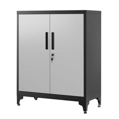 SONGMICS Aktenschrank OMC013S01 – Stahlschrank Silbern-Mattschwarz, ein silbern-mattschwarzer Stahlschrank zum Ordnen und Sichern von Akten.