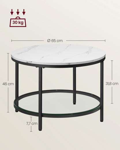 VASAGLE LCT072W13 Couchtisch Glasplatte marmorweiss-tintenschwarz