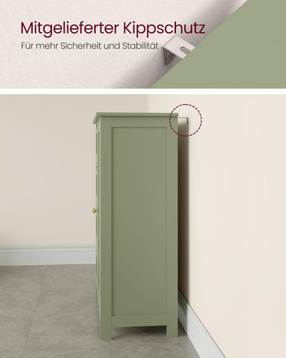 VASAGLE Badschrank schmal mit Schubladen Tür - Lorbeergrün LHC041C02