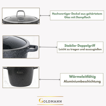 GOLDMANN Aluguss-Kochtopf 28 cm, 10 L, Glasdeckel, induktionsgeeignet