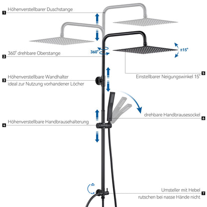 Auralum Regendusche Duschsystem ohne Armatur, Edelstahl Schwarz