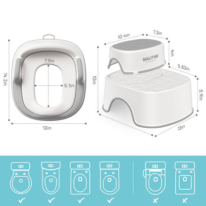 Maliton Kindertoilettensitz mit 2-stufigem Tritthocker, weiss-grau