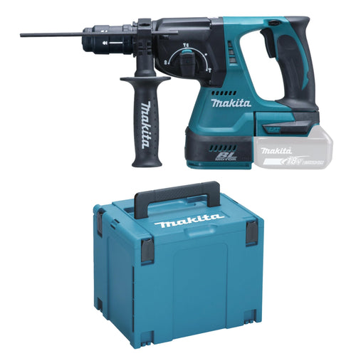 Makita DHR243ZJ Akku-Kombihammer SDS-Plus 18V - Solo Makpac. Grüner, schwarzer Kombihammer mit SDS-Plus Aufnahme. Bohrt, hämmert, meißelt in Beton.