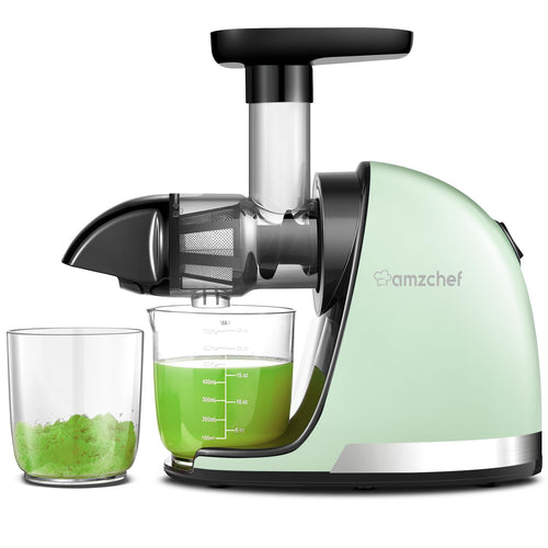 AMZCHEF Entsafter Slow Juicer Gemüse Obst mit Rückwärtsfunktion - Grün. Entsaftet langsam Gemüse/Obst. Rückwärtsfunktion gegen Blockaden.
