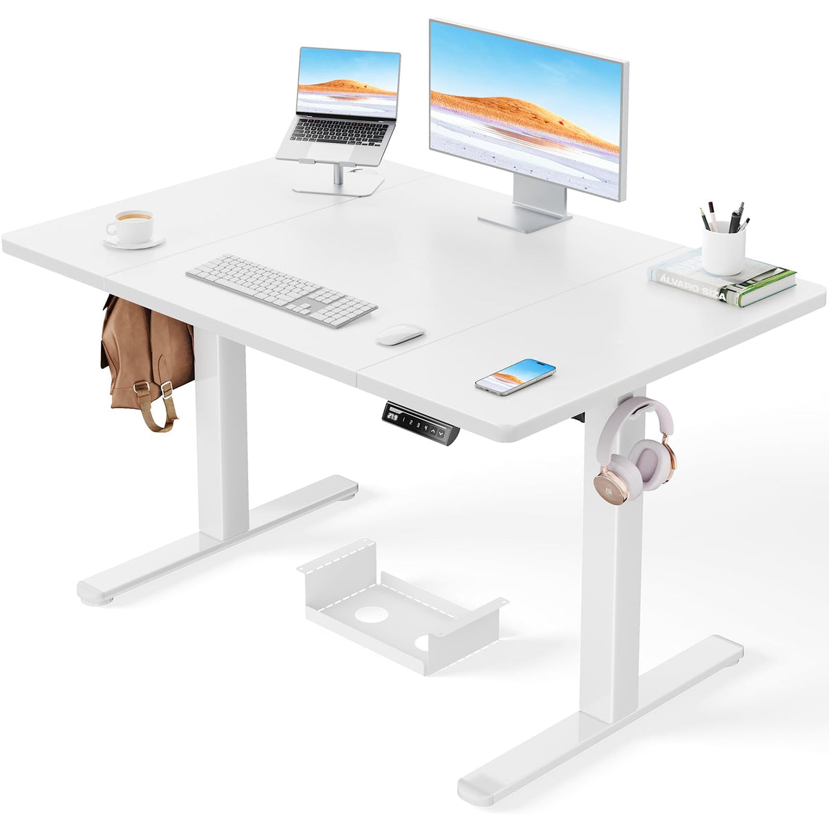 ErGear Elektrischer Schreibtisch höhenverstellbar – 120x80 cm mit rechteckiger Arbeitsfläche. Ermöglicht ergonomisches Arbeiten im Sitzen und Stehen.