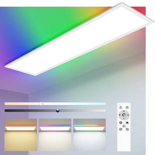 zemty RGB LED Panel Deckenleuchte 80x25 cm - Dimmbar. Rechteckiges LED-Panel zur Deckenmontage mit dimmbarer RGB-Farbsteuerung.