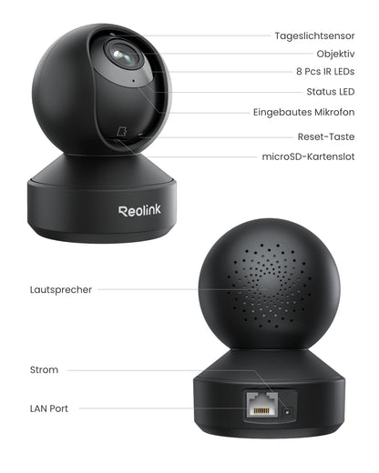 Reolink E1 Zoom 4K PTZ WLAN Überwachungskamera Innen - Schwarz