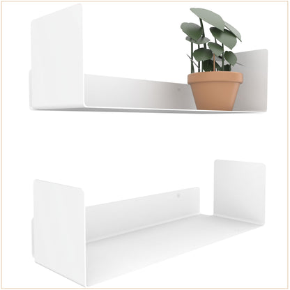 UNITURE Wandregal schwebend 2er Set – 2x40cm Weiss. Zwei schwebende, rechteckige, weiße Regalböden für Bücher oder Deko an Wänden.
