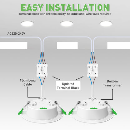 ALUSSO LED Einbaustrahler 230V dimmbar 10W 3CCT IP44 flach, 6er Set